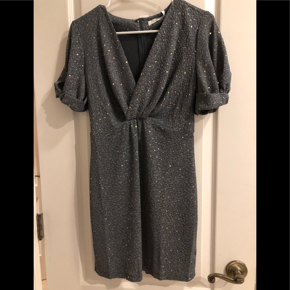 Grey/Blue Cocktail Dress with Gold